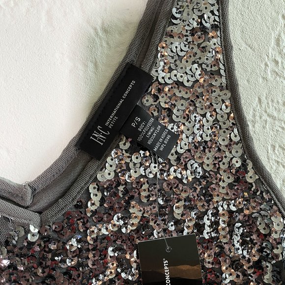 INC International Concepts Silver Sequin Sleeveless Dress Size Petite Small - Picture 10 of 11